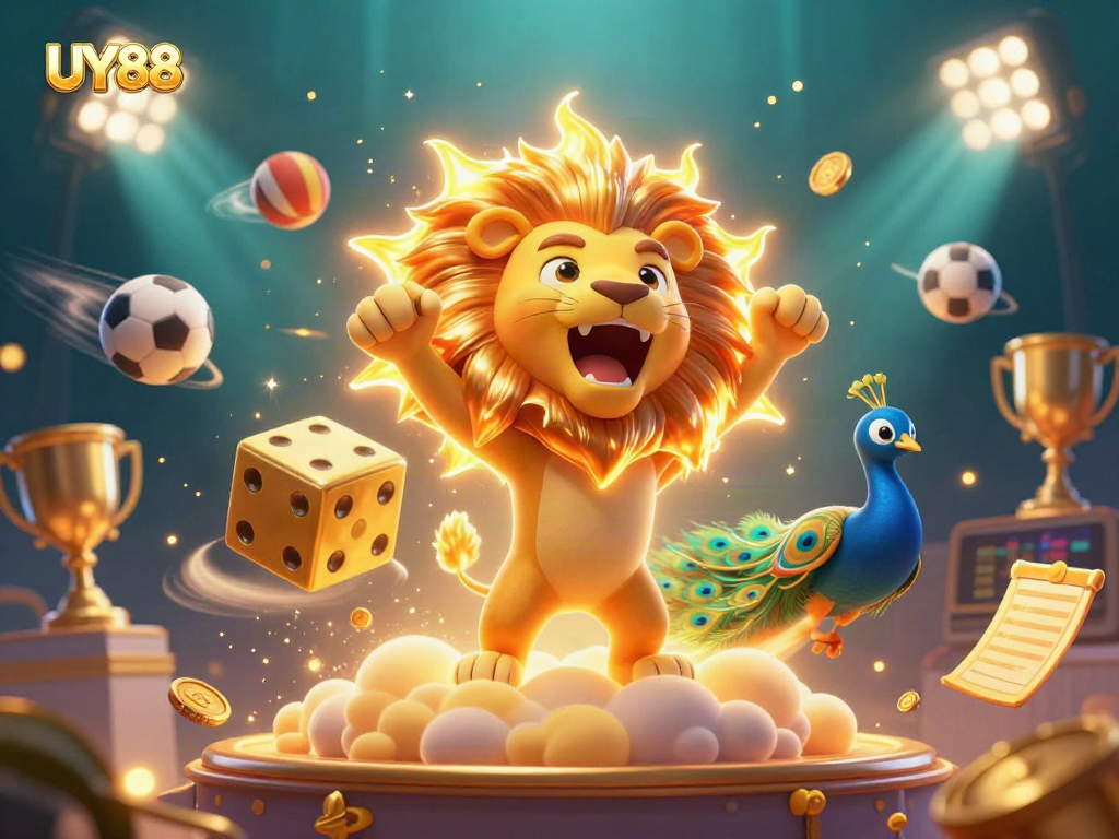 Experience UY88's thrilling casino adventure with vibrant characters and dynamic sports elements.