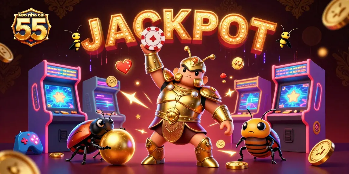Experience keo nha cai 55 with vibrant characters celebrating a casino jackpot victory in dynamic illustration.