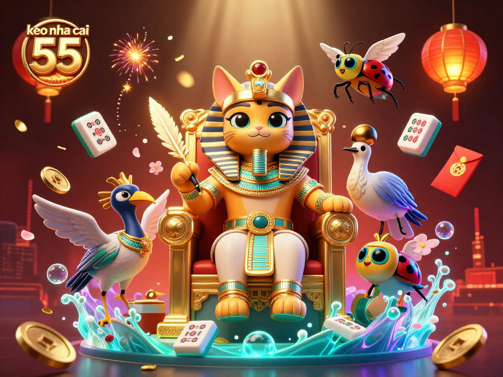 Engage with keo nha cai 55 through this vibrant 3D casino illustration showcasing lively elements.