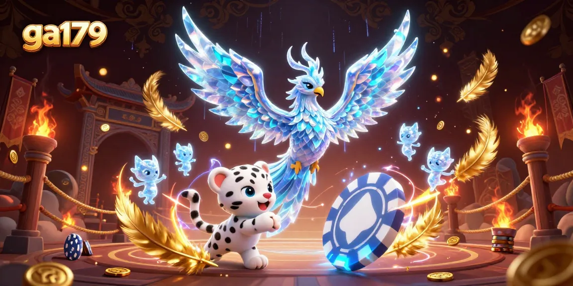 Boost your gaming skills at ga179 with an animated scene featuring an ice phoenix and poker action.