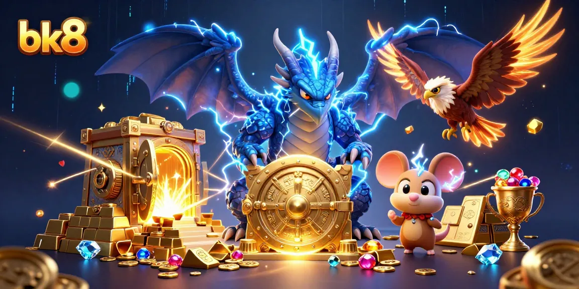 Experience thrilling bets with bk8 in a vibrant 3D casino adventure illustration.