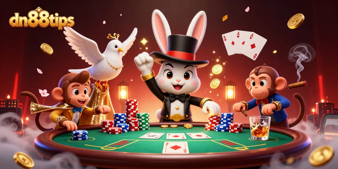 Experience thrilling gaming action at dn88tips with a magician rabbit and poker elements