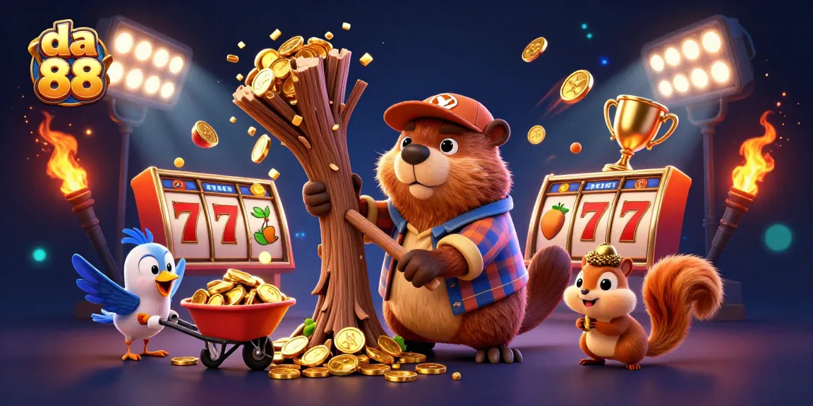 Experience thrilling moments at da 88 with a beaver and friends celebrating jackpots and gold coins.