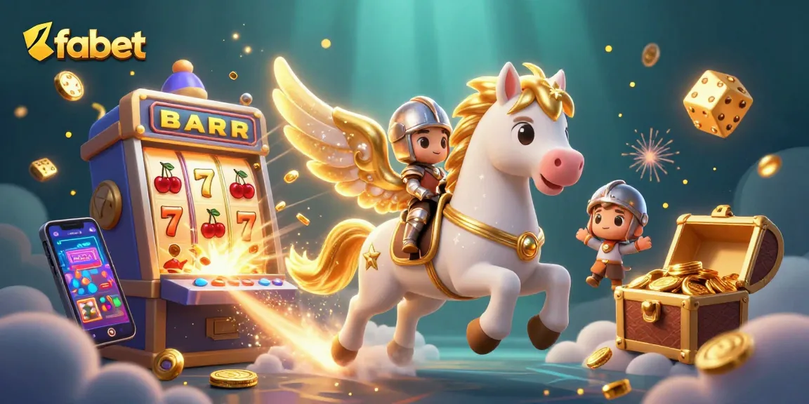 Experience the thrills of fabet with a cosmic race of a white horse and knight amidst colorful casino elements