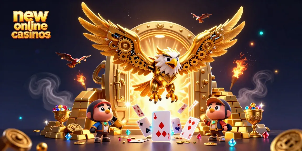 Experience thrilling new online casinos with this vibrant 3D dive, showcasing golden treasures and dynamic gaming action.