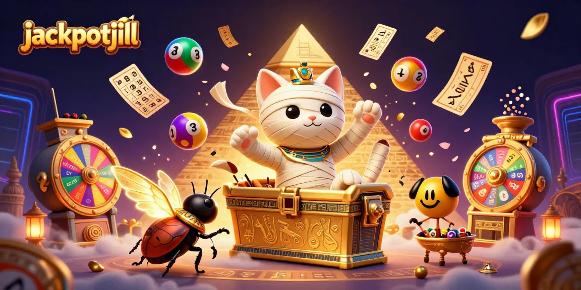 Engage with jackpotjill through vibrant lottery-themed 3D illustration showcasing dynamic characters and games.