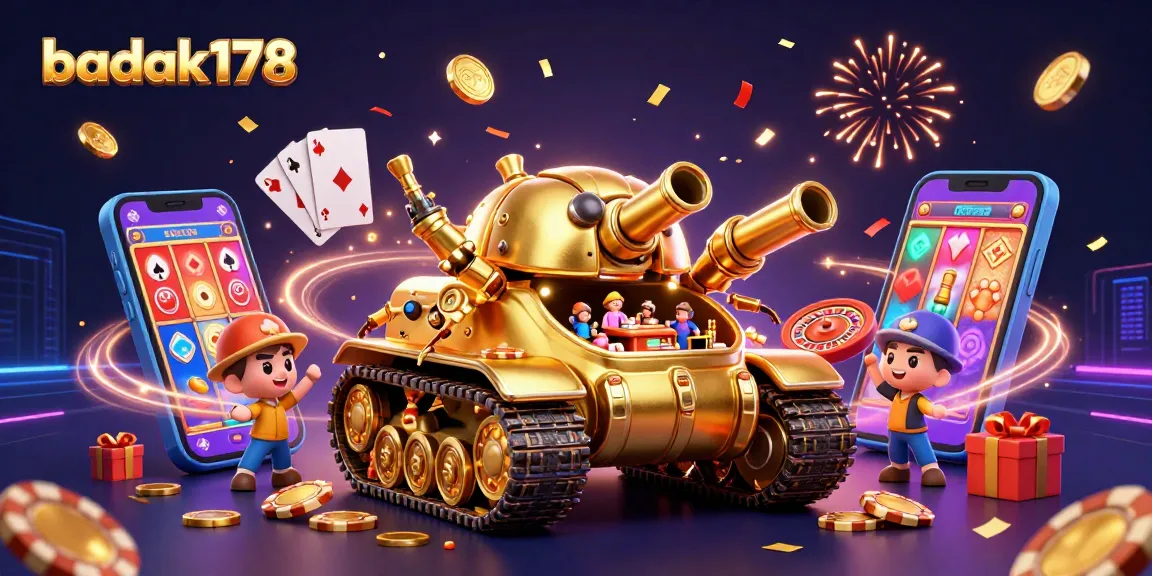 Engage with badak178's vibrant 3D casino scene featuring a golden beetle tank and lively gameplay elements.