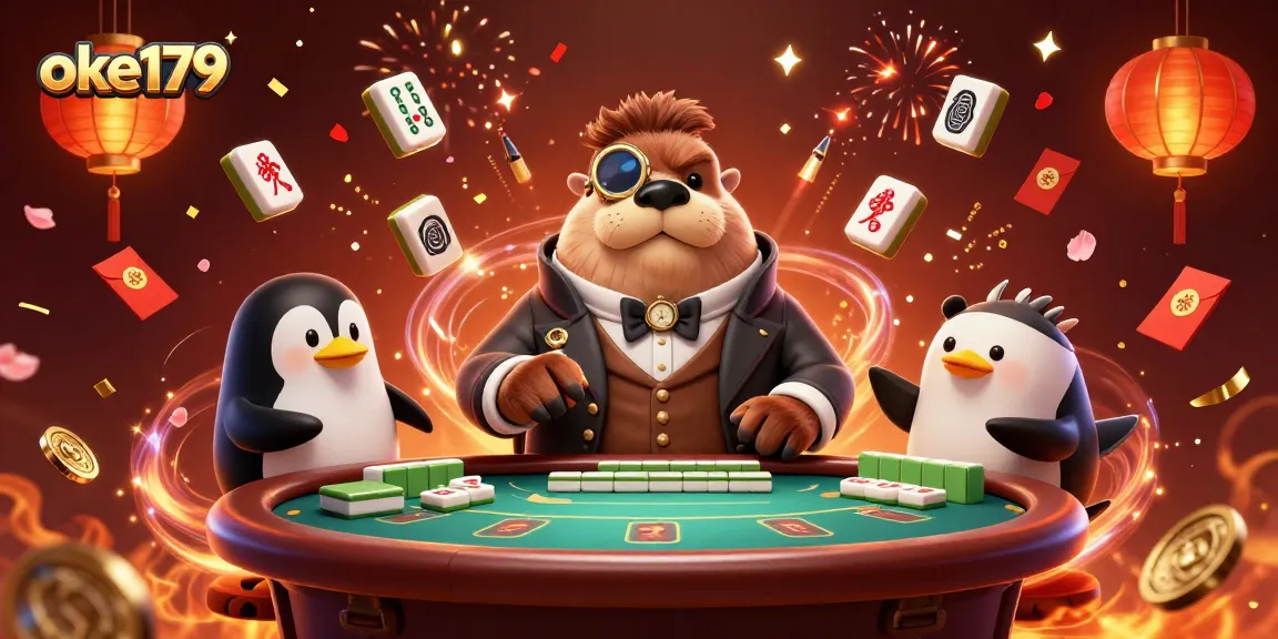 Engage in thrilling online gambling at oke179 with vibrant casino illustration featuring entertaining sea creature characters.